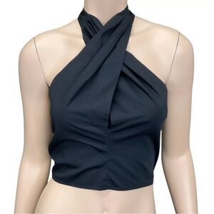 Staud Women's Black Kai Criss Cross Summer Halter Crop Top Size 0 NWOT